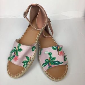Pink palm trees espadrilles ankle strap sandals-size 8